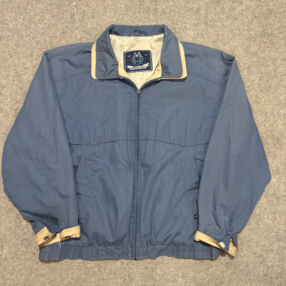 Vintage Members Only Bomber Jacket Blue Full Zip Windbreaker Mens Medium 0287